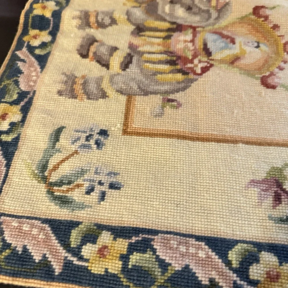 Vintage Tapestry Rug Adorned Elephant Pictorial Indian‎ Motif Handmade 21.5x34